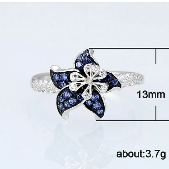 925 Silver Rings White & Blue Sapphire Rings - Picture 3 of 7